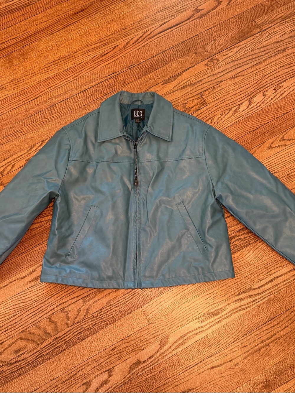 Urban Outfitters BDG Women’s Teal Faux-Leather Zip Front Jacket